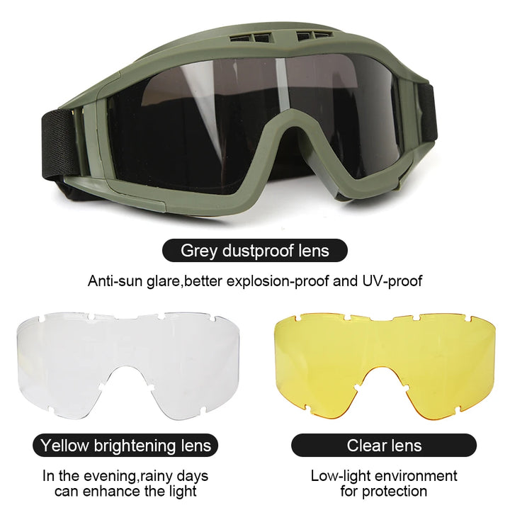 3 Lens Windproof Tactical Goggles - Tactical Wilderness