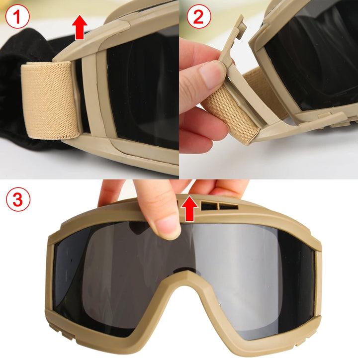 3 Lens Windproof Tactical Goggles - Tactical Wilderness